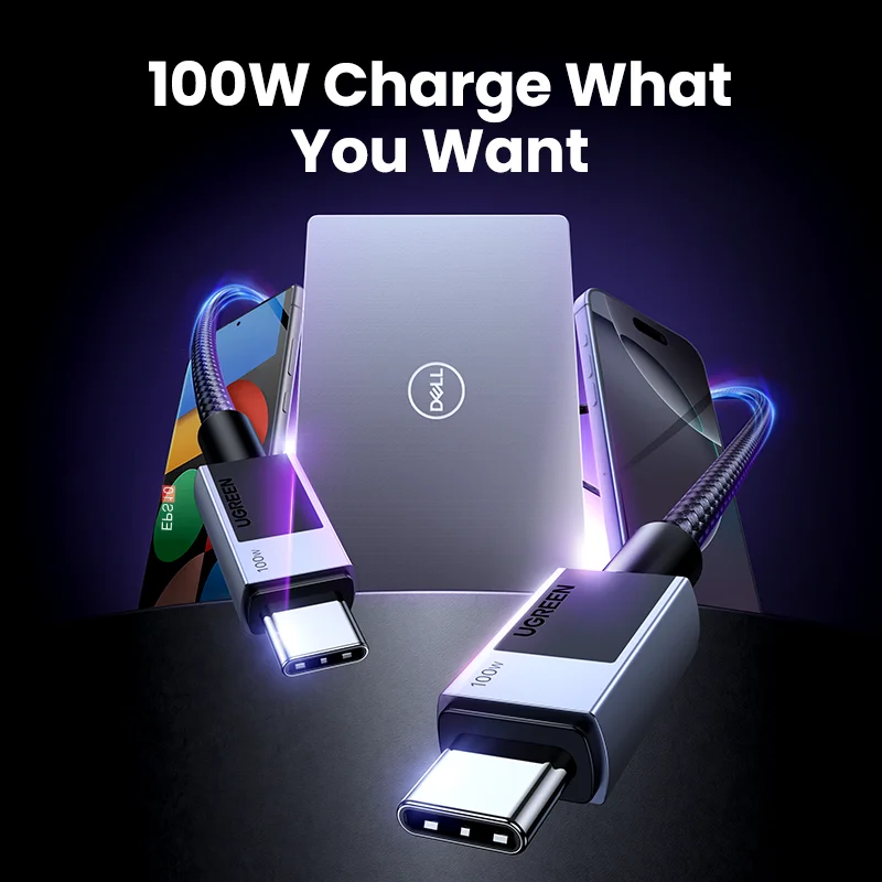UGREEN PD100W USB C a USB C Cable de carga rápida 1m 2m 3m 5A 100W Cable tipo C de entrega de energía para MacBook Pro/Air iPad Pro iPhone