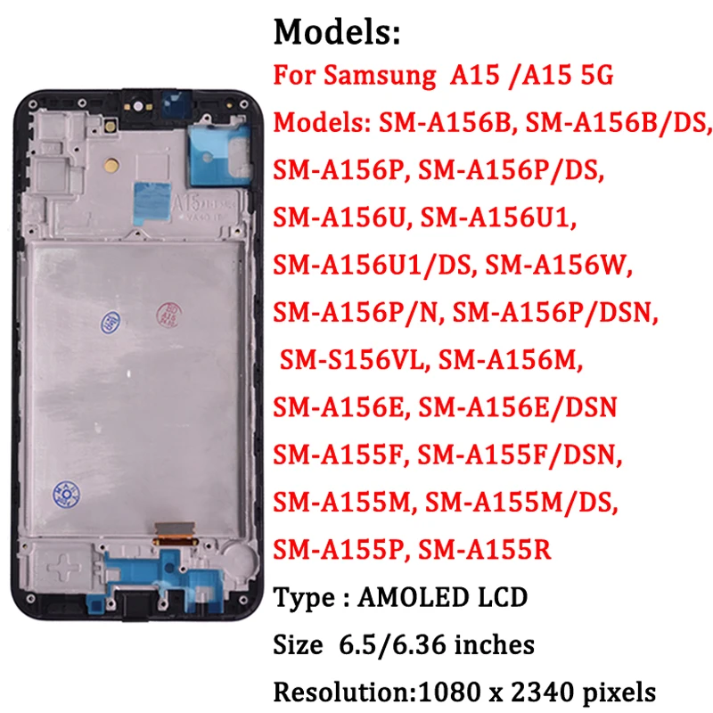 AMOLED para Samsung A15 4G SM-A155F pantalla LCD MONTAJE DE digitalizador con pantalla táctil para Samsung A15 5G A156 SM-A156B LCD