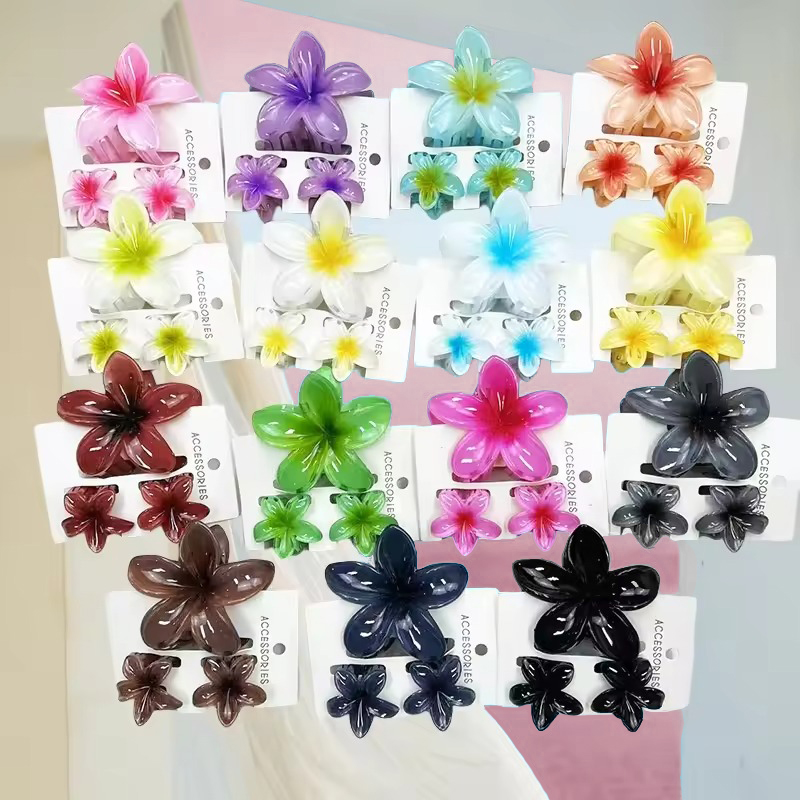 1 grande 2 pequeno conjunto doce flor forma colorido gradiente garras de cabelo rabo de cavalo cilp braçadeira grampos de cabelo para mulheres menina praia headwear