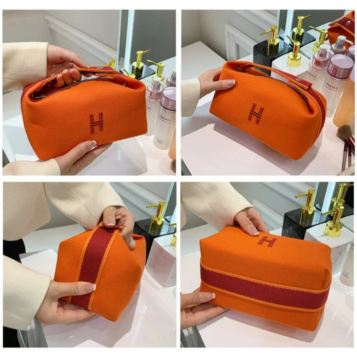 กระเป๋าเครื่องสําอาง INS สไตล์ High-Looking Satchel Hand-Held High-End ยอดนิยมความจุขนาดใหญ่แฟชั่นผ้ากระเป๋าเครื่องสําอาง