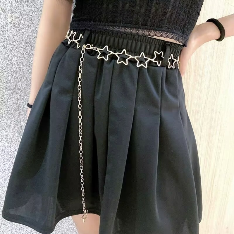 Cinturón de cadena de Metal con forma de estrella para mujer, vestido Y2k, Falda corta, cinturón de cadena con personalidad de estilo japonés, cinturón de cintura para vestido de estudiante
