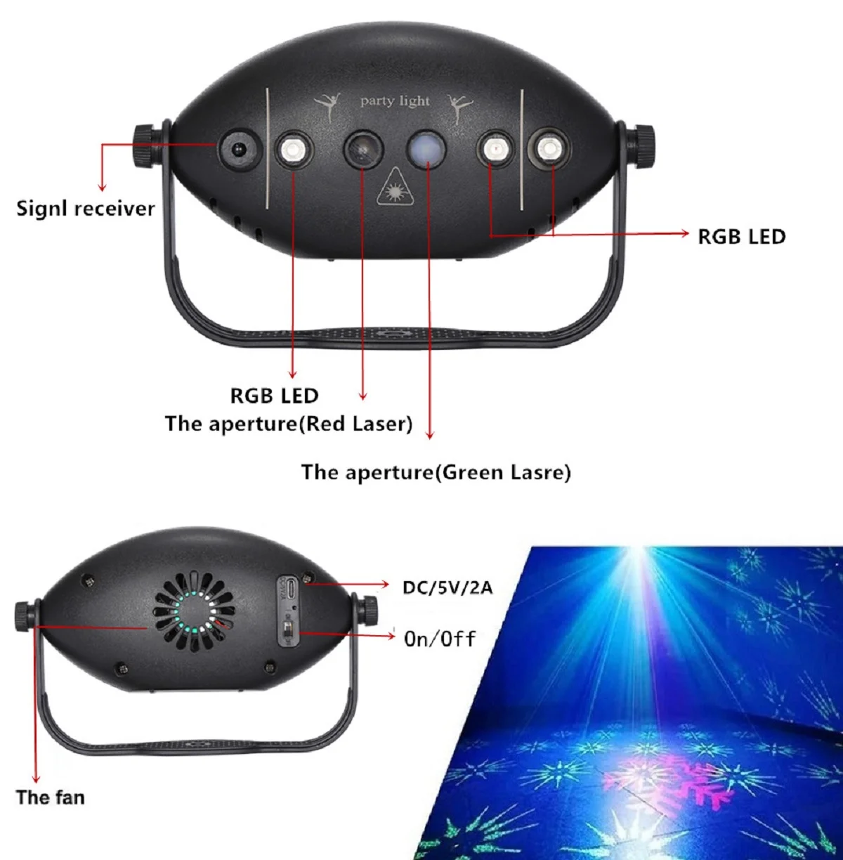 ไฟดิสโก้ RGB สำหรับเวทีดีเจปาร์ตี้ไฟไฟเครื่องฉายแสงเลเซอร์แสงแฟลชเที่ยวกลางคืนตกแต่งบ้านวันหยุดโคมไฟงานปาร์ตี้