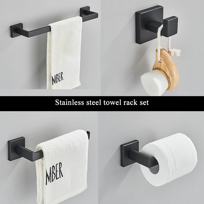 Bad Zubehör Set Matte Schwarz Wand Regal Wc Rollen Papier Halter Robe Haken Aufhänger Handtuch Schiene Bar Rack Ring Bad Hardware