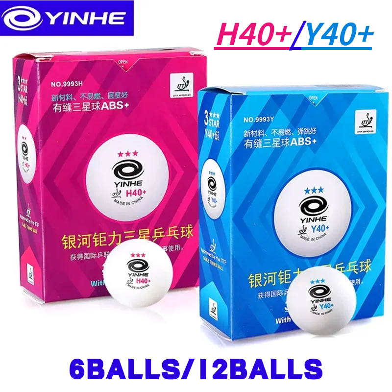 6/12 мячей YINHE 3-звездочные Y40+ H40+ Шарики для настольного тенниса (3 звезды, новый материал, 3-звездочные шарики из АБС-пластика со швами) Пластиковые полишарики для пинг-понга