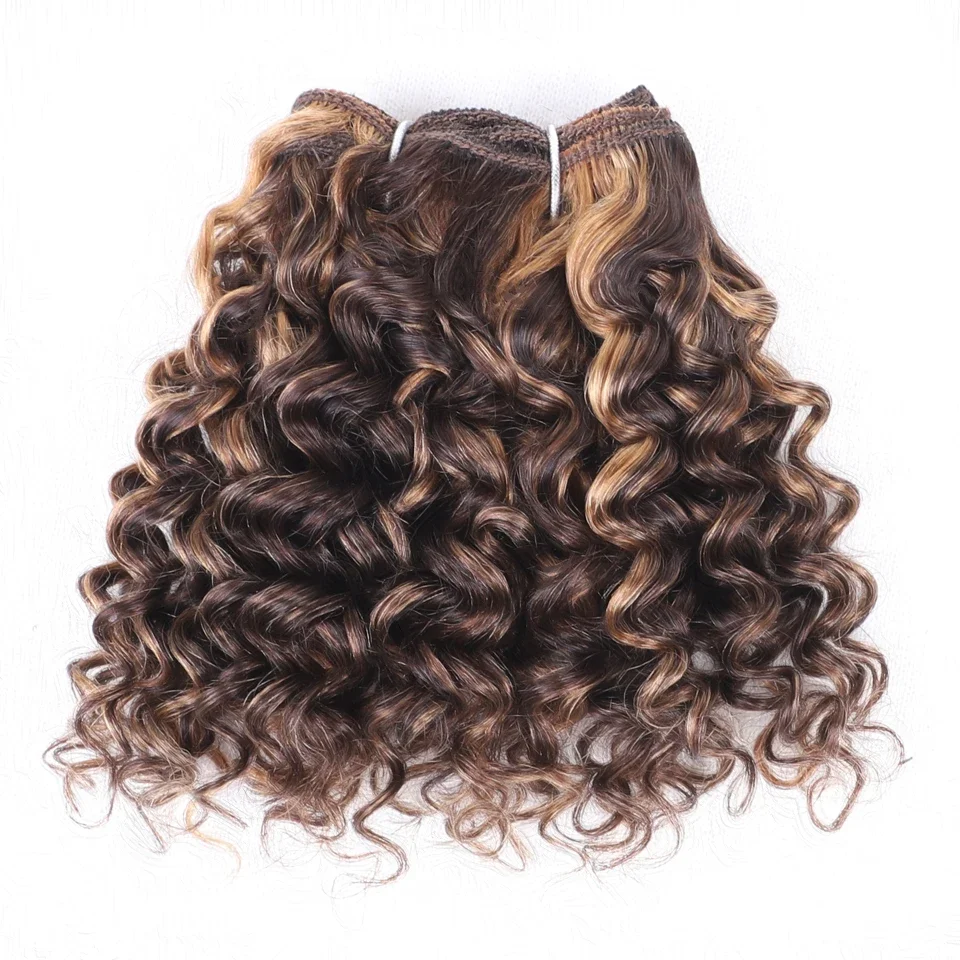 Jerry Curly Human Hair Bundles Brazilian Kinky Curl 3pcs P4/27 Highlight Human Hair Weave Bundles Remy Hair Extension