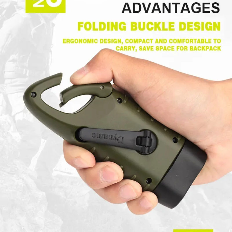 New upgrade 3LED Portable Outdoor Hand Crank Solar Powered Flashlight For Fishing Hiking With Folding Buckle Emergency Lamp