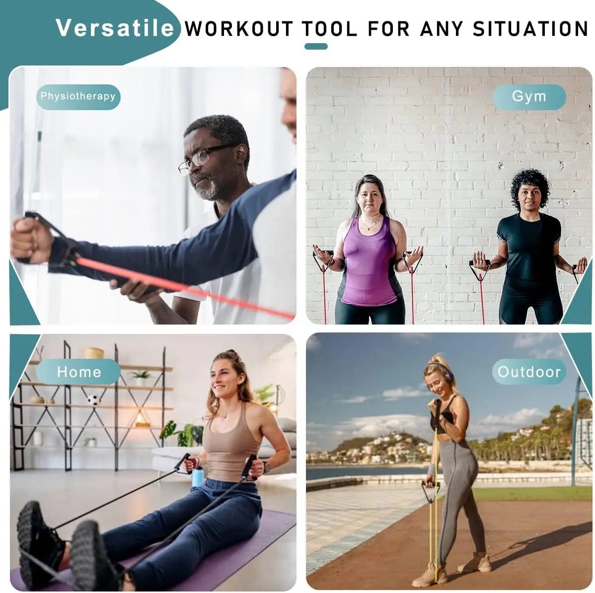 Attrezzatura a casa 5 livelli Fascia per tubi Fasce di resistenza per corda da tirare con manici Esercizio di allenamento per uomini e donne Allenamento della forza