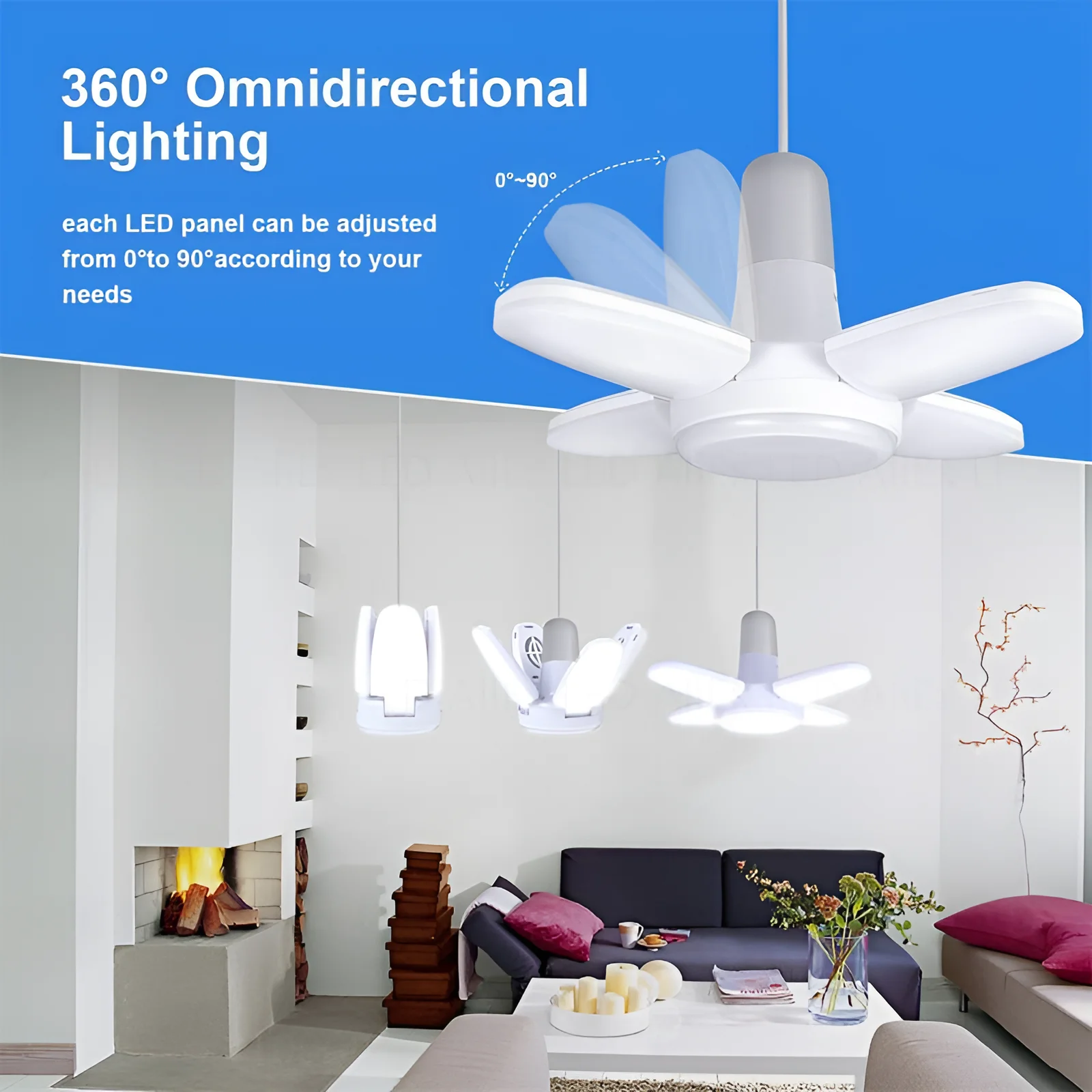 60W100W E27 LED Bulb Fan Blade Timing Lamp 220V 110V Foldable Led Industrial Light Bulb Lamp For Home Ceiling Light Garage Light