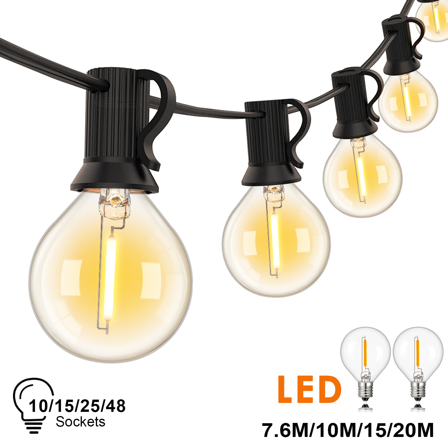 G40 Indoor Outdoor String Licht E12 Buchse EU stecker 220V Anschließbare Dimmbare Vintage Fee Licht Kette Für Hinterhof Terrasse decor