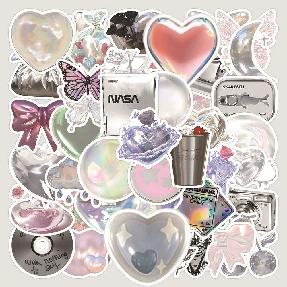 10/30/60 個インスタイル光沢のあるシルバーピンクステッカー美的落書き装飾 DIY スケートボード電話冷蔵庫バイクかわいいデカールおもちゃ