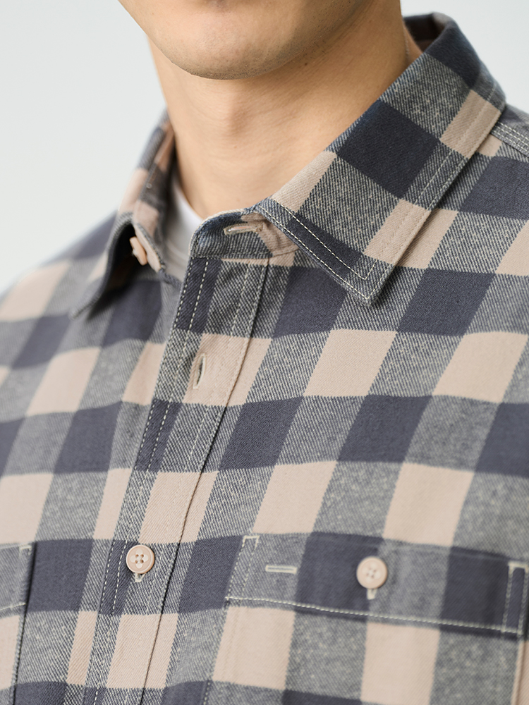 SIMWOOD Hohe Standard 2025, Frühjahr Neue Super Lose Plaid Shirts Männer 8 unzen Gewaschen Vintage Stoff Casual Check Shirts