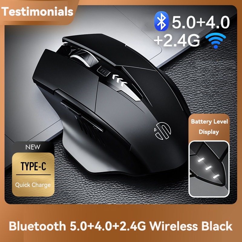Ratón inalámbrico recargable por Bluetooth o 2,4G PM6, soporte silencioso para oficina, PC, portátil, tableta, Gamer, ratón para ordenador