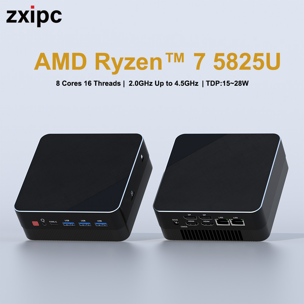 ZXIPC AMD Ryzen 7 5800H 5825U R5 5500U MINI PC DDR4 ordenador de juegos de escritorio NVMe SSD 2,5G LAN Mini PC WIFI6 BT5.2 cuatro pantallas