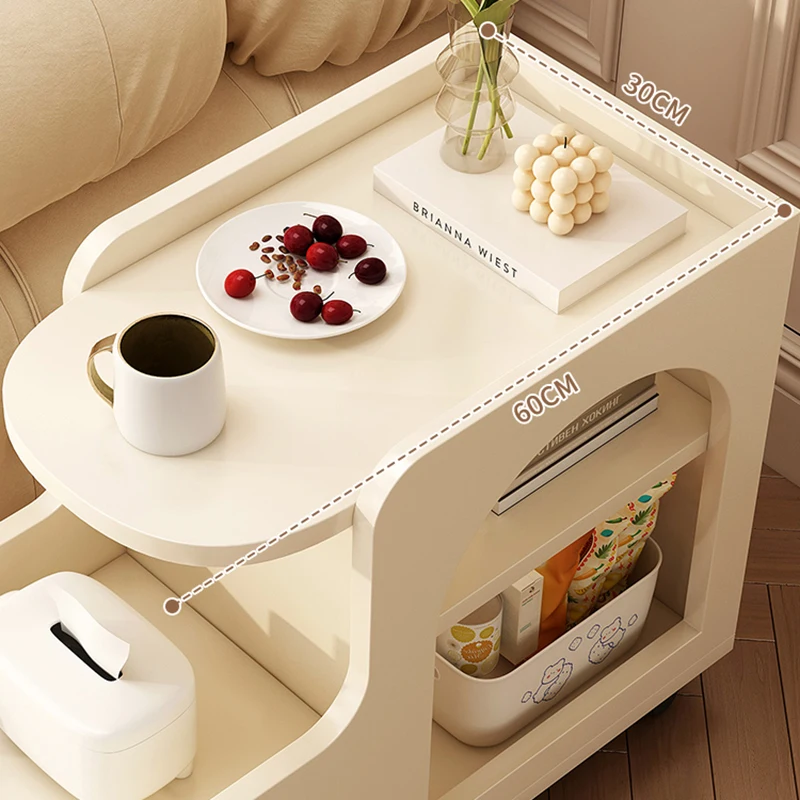 Cream Style Mobile Side Cabinet Small Rolling Decorative Accent Piece Lightweight Table Room Desks Coffee Tabla Madera Furniture