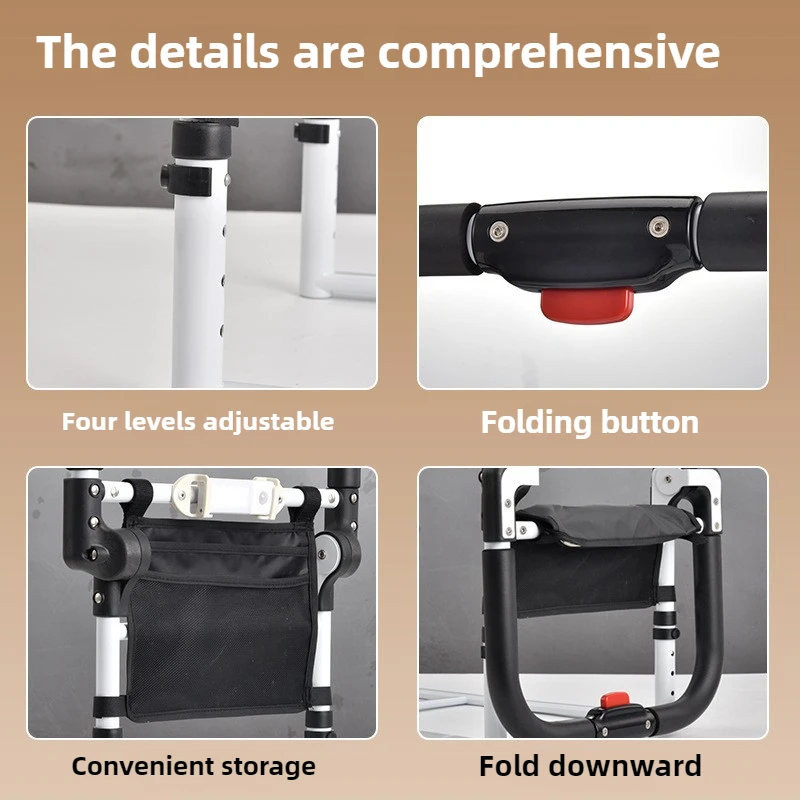 เหล็กคาร์บอนความปลอดภัยเตียงราวพับข้างเตียง Handrail ลื่นผู้สูงอายุ Get-Up Aid พับการตั้งครรภ์ Bed GUARD