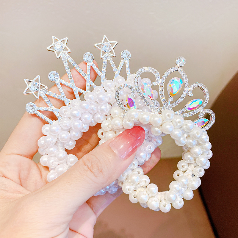 Elastic Princess Hair Bands for Children, Pearl Crown, Rubber Ball, Bun Ties, Hair Styling Acessórios, Moda, 2 pcs