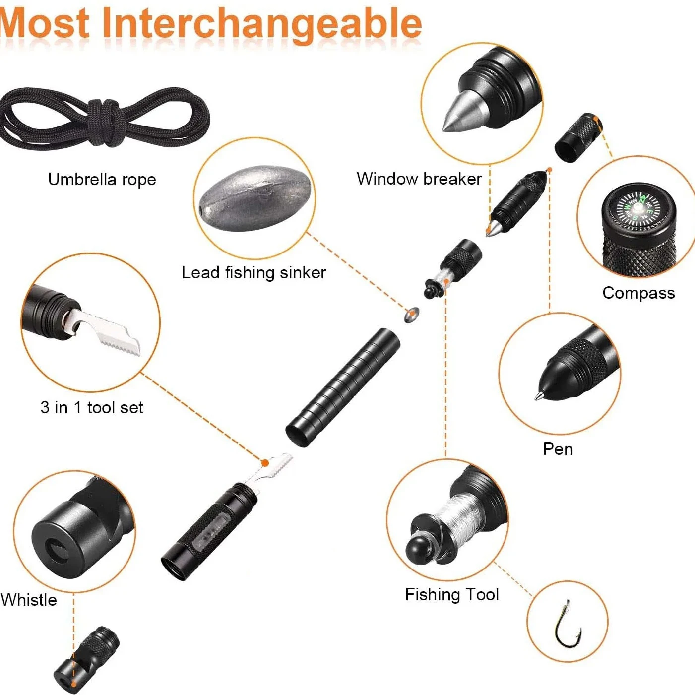 Kit de herramientas de palo corto para pesca, bolígrafo táctico, autodefensa, exterior, equipo de Camping, rescate, naturaleza, caminata, caza de brújula, nuevo