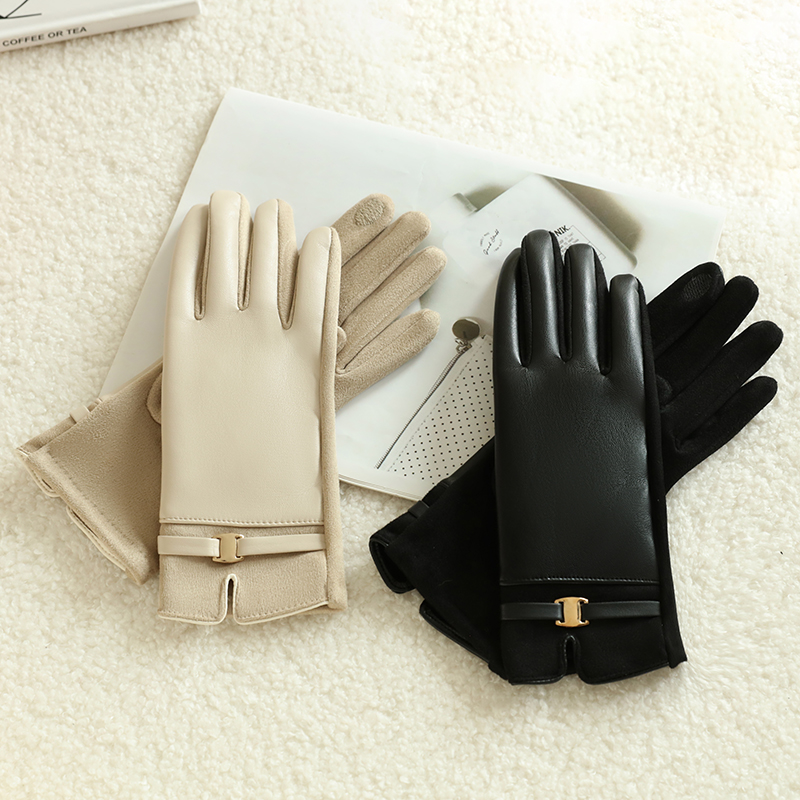1 par de guantes para mujer en invierno con forro polar para Heattech y pantalla táctil Pu elegantes y exquisitos guantes de ciclismo y conducción
