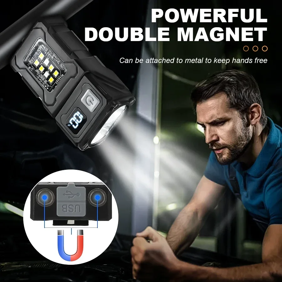 Mini lanterna portátil 1500 lúmens super brilhante led tocha usb recarregável multifuncional acampamento lanterna de emergência