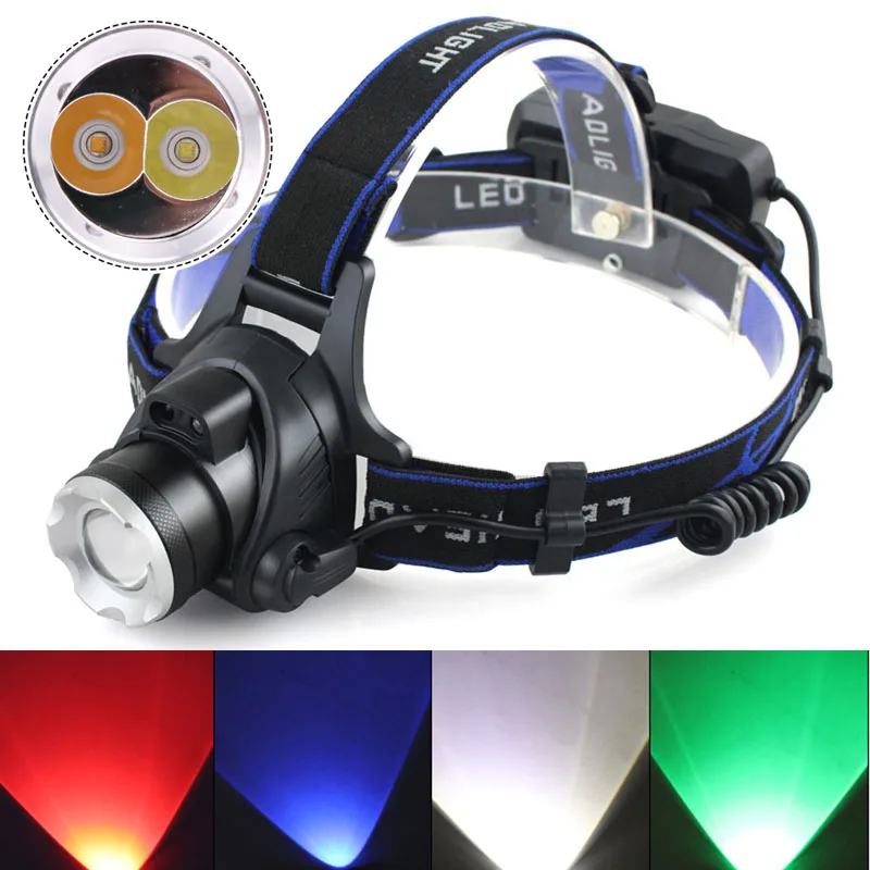 Linterna de cabeza con Sensor, 2 bombillas Led XM-L2 U3 T6, linterna frontal, resistente al agua, recargable por Usb, batería 18650