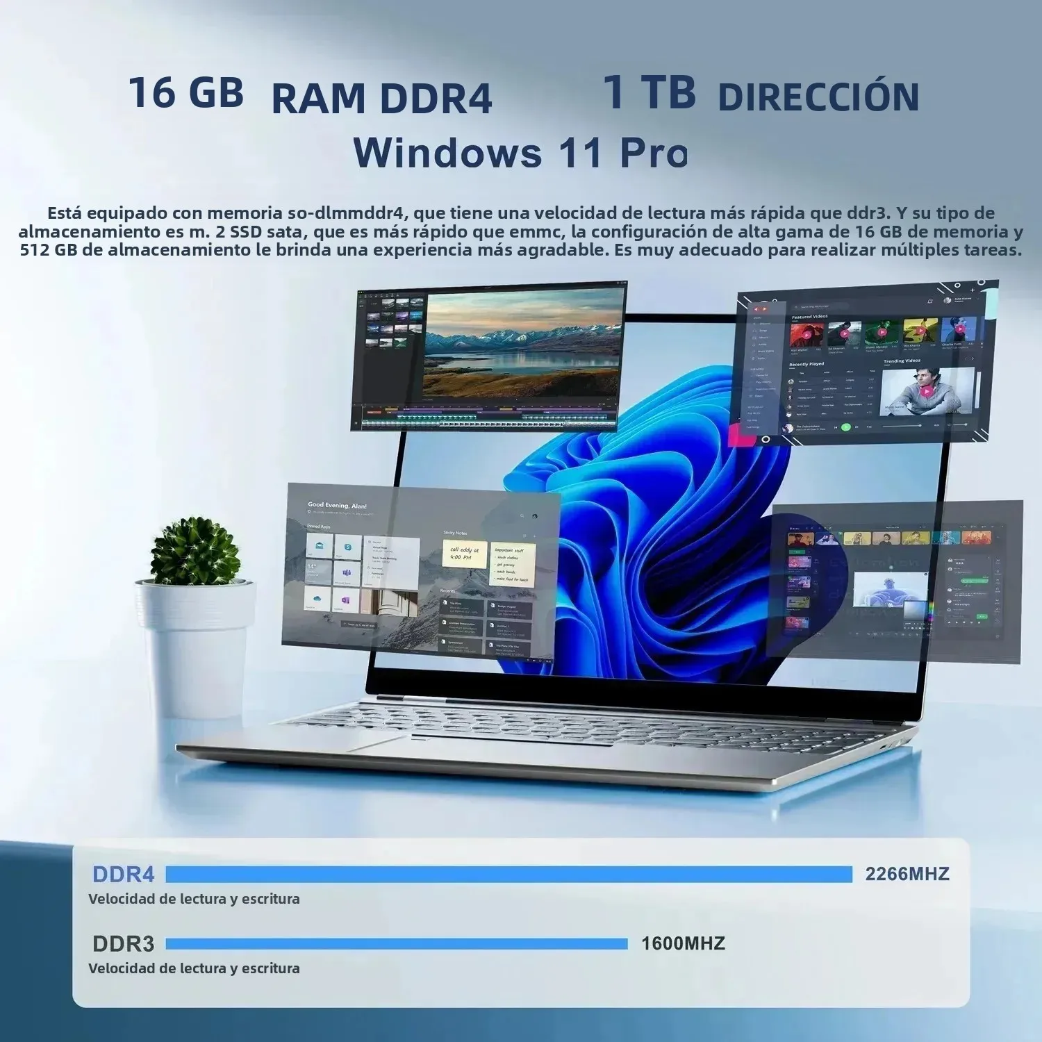Reconocimiento facial Intel Notebook N5095 Gráficos UHD 16" Portátil 16GB 32GB RAM Max 2TB ROM Windows 11 Wifi 5 BT 4.2 Teclado RGB