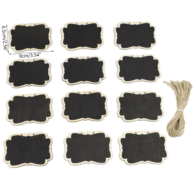 Set of 12 Black Slate Erasable Hanging Chalkboard Signs Tags Label w/ Jute String Wall Decor Wooden Chalkboard Signs Drop Ship