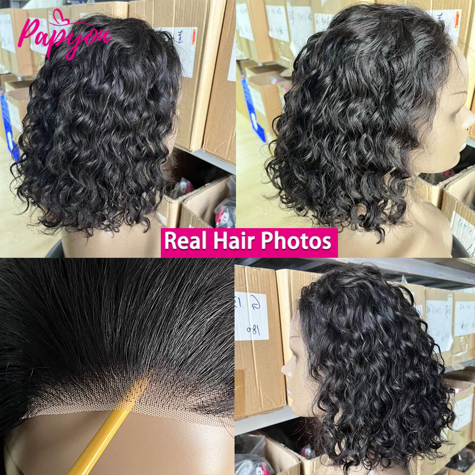 Perruque Bob Bouclé Water Wave Sans Colle Pour Femme de Fermeture en Dentelle 4x4 Perruque Bouclée Livraison en France en 3 jour