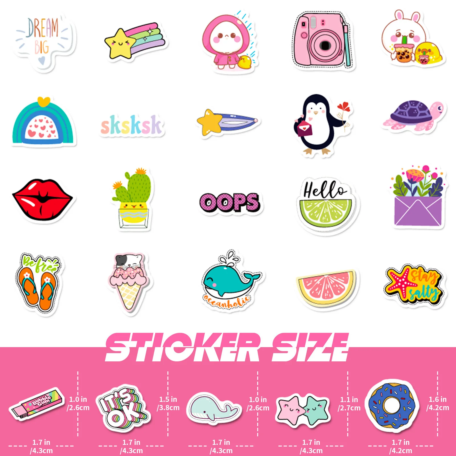 100 Stück Kawaii süße Vsco Aufkleber Ästhetik Telefon Laptop Tagebuch Gitarre Koffer Graffiti wasserdichte Aufkleber Aufkleber Kinder Spielzeug