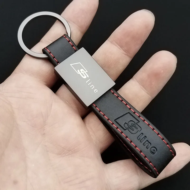 Leather Metal Keyring Logo Car Keychain For Audi A3 A4 A5 A6 A7 A8 A1 A2 Q3 Q4 Q5 Q7 S3 S4 S5 S6 S7 TT S Line Auto Accessories
