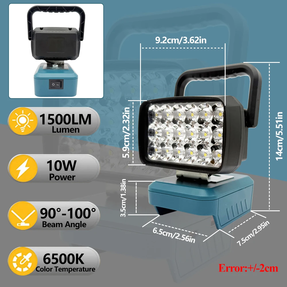 18 LED Portable Lanterns Spotlight Torch LED Work Lights Lamp for Makita BL1830 for Milwaukee for Dewalt 18V 20V Lithium Battery