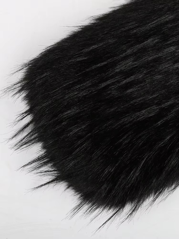 Mauroicardi Winter-Kurze, verdickte, warme, weiche, flauschige, schwarze Patchwork-PU-Leder-Bikerjacke mit Kunstfell innen und Ärmeln