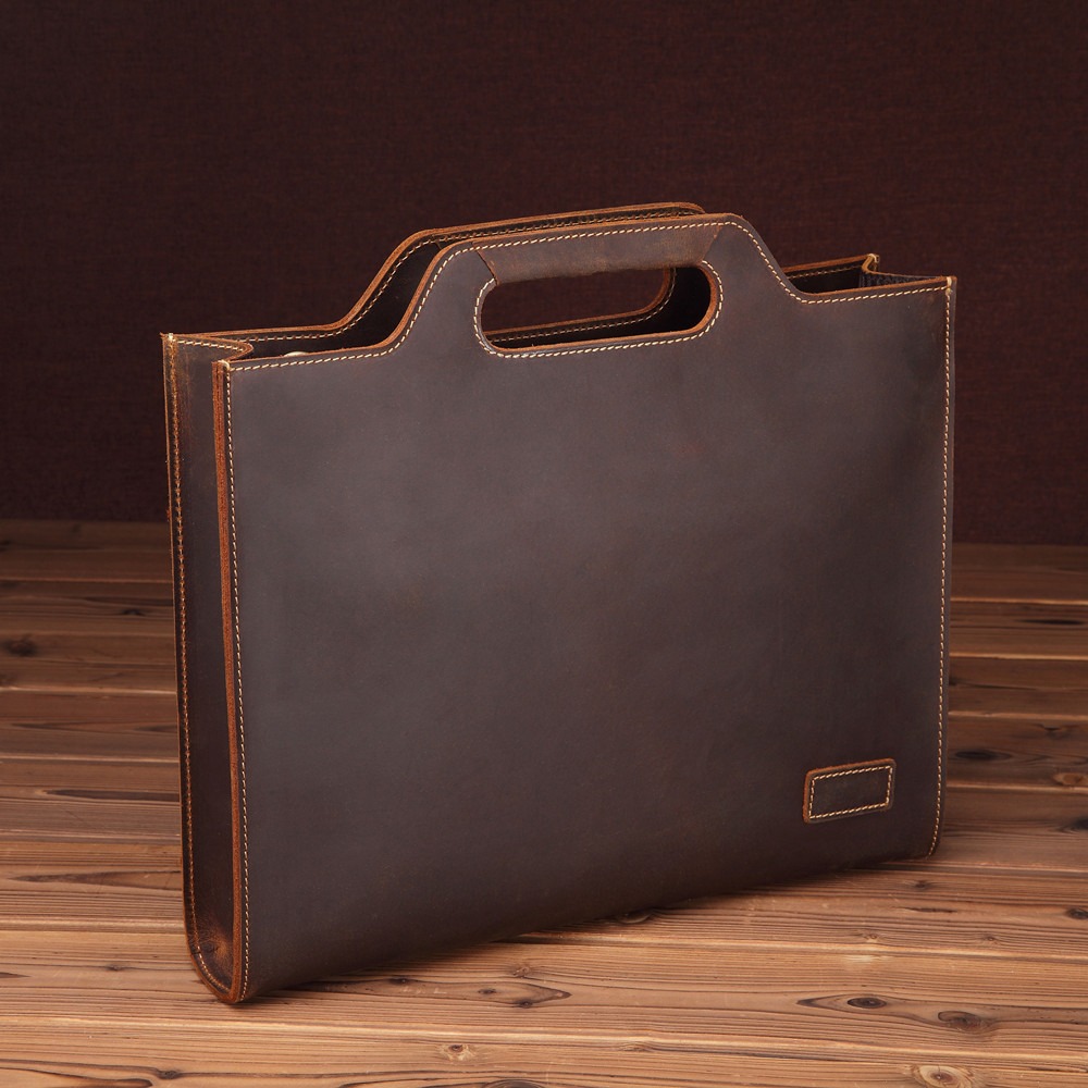 Bolsa de ombro de couro vintage para homens, bolsa crossbody cavalo louco, pasta de couro de camada superior, bolsa masculina