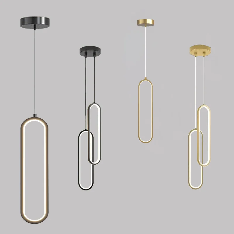 Modern Minimalista LED Luz Pingente Lustre Para Quarto Restaurante Sala de Ouro Preto Pendurado Lâmpadas Decoração Led Lustre