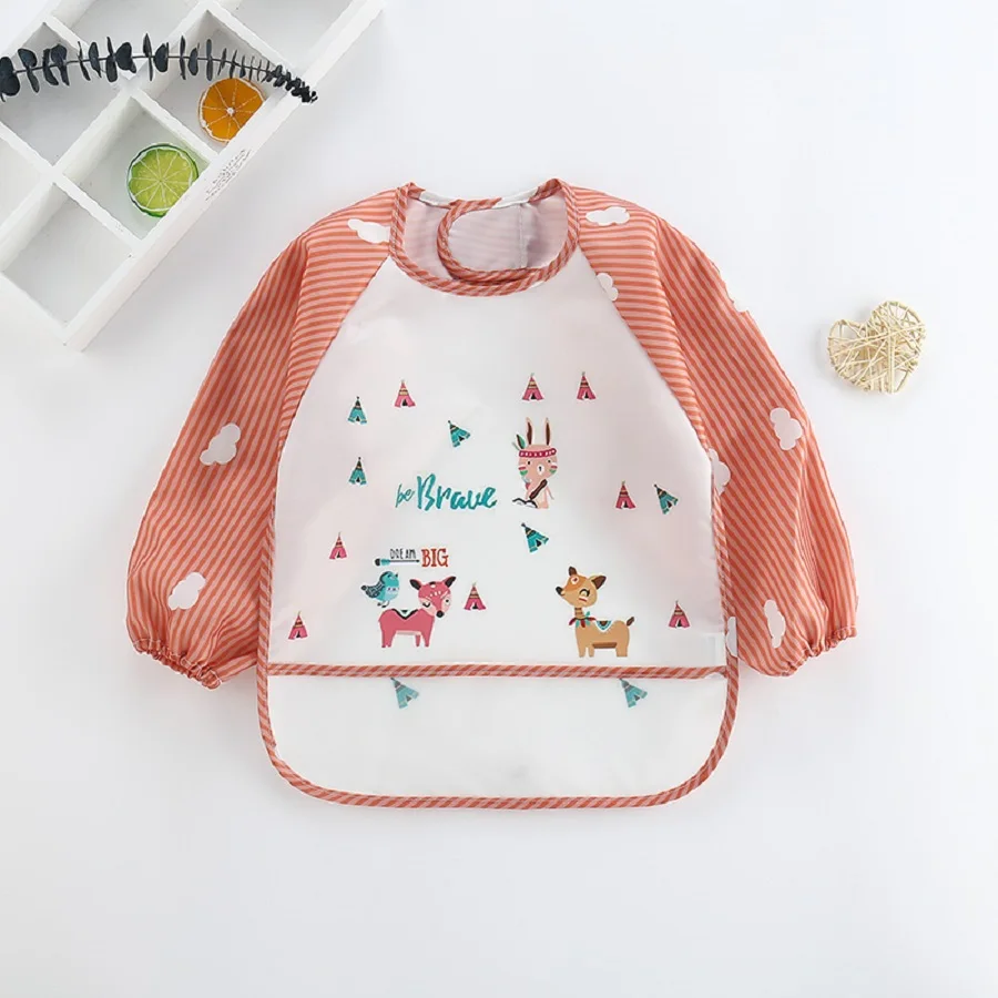 Clearance_1 ชิ้นกันน้ํากิน Smock ทารกเด็กวัยหัดเดินเด็กการ์ตูนแขนยาวผ้ากันเปื้อนศิลปะสัตว์ Smock เด็กอ่อน Bib Burp เสื้อผ้า