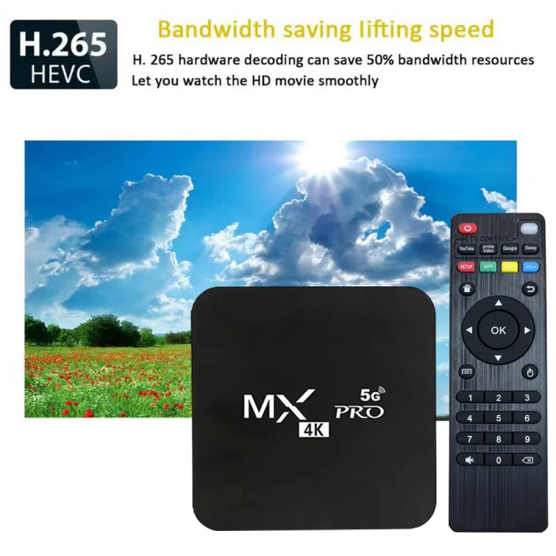 MX-PRO TV Box 8GB 128GB Android 11 Soporte 4k HD 4G 5G WiFi dual Amlogic S905 Quad-Core H.256 3D iptv