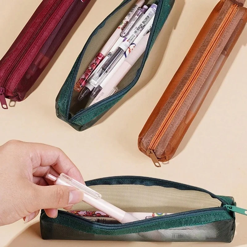 Estuche de malla para lápices, bolsa de almacenamiento para exámenes, estuche de lápices portátil, papelería cuadrada multifuncional, suministros escolares, 1 ud.