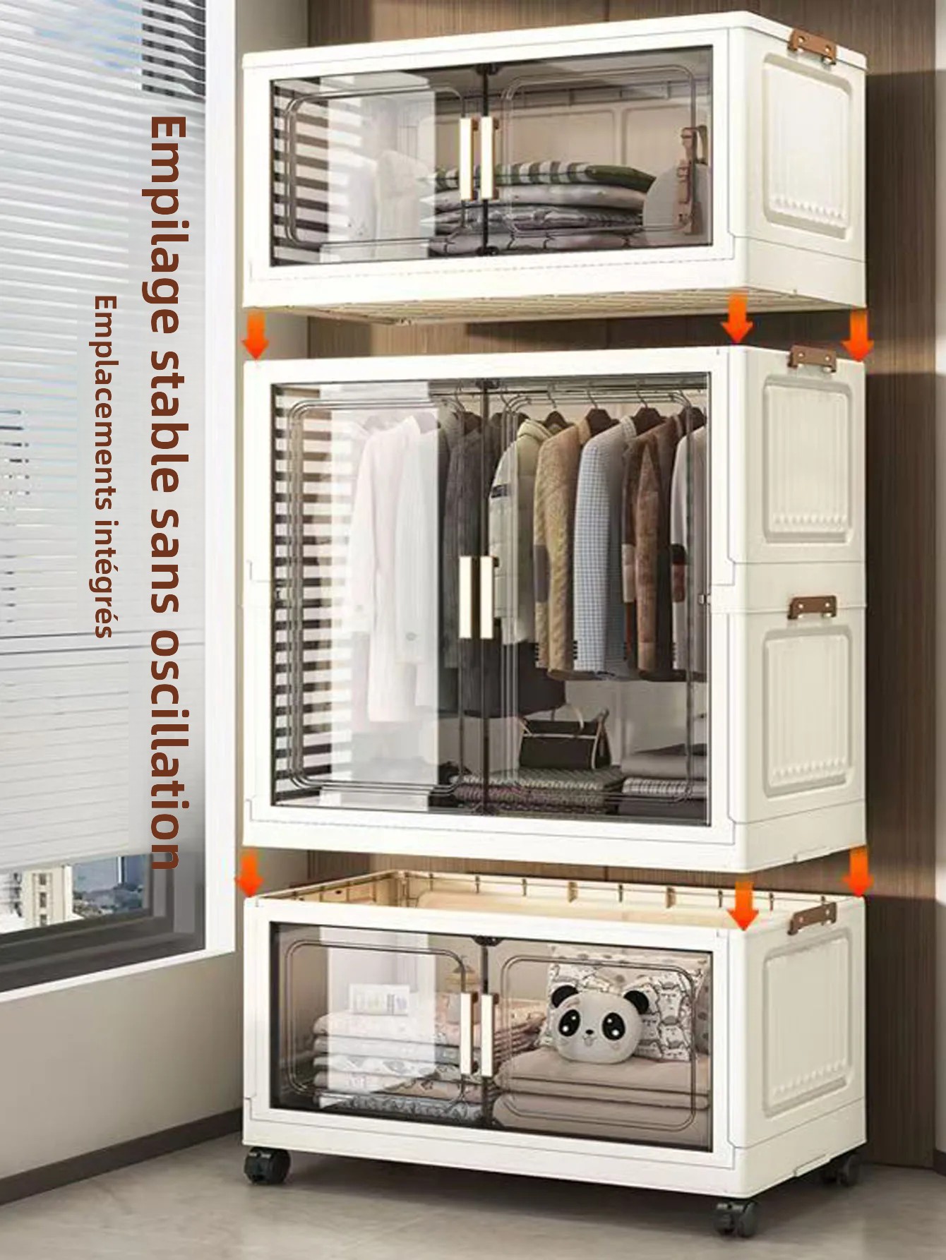 Armoire de rangement pliable, organisateur de placard multi-scènes pour la maison, le bureau, la cuisine, la salle de bain, gain de place avec portes