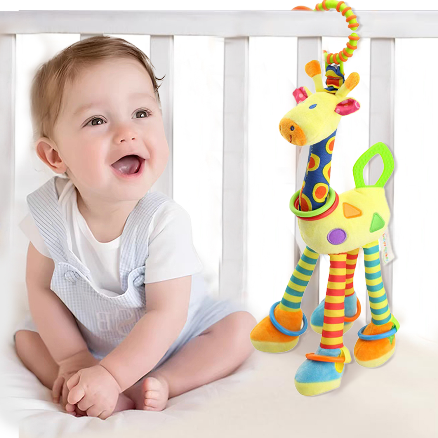 Zachte giraffe dier handbel rammelaar pluche loopstoeltje bed hangend speelgoed baby vroege onderwijs training zintuiglijk speelgoed