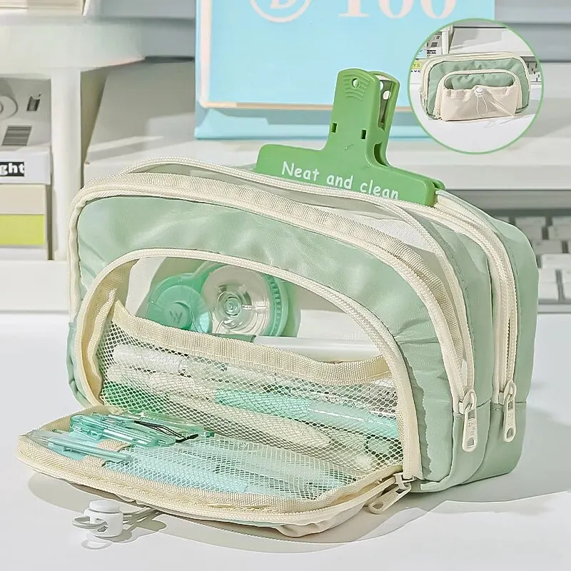 Bolsa de lápis fofa com fecho de corda e grande capacidade, perfeita para organização de material escolar, estojo de lápis kawaii