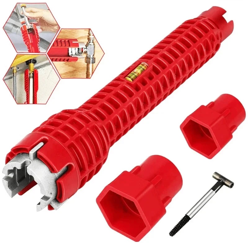 14-in-1-Waschbecken-Wasserhahn-Schraubenschlüssel, Sanitär-Reparatur-Werkzeug, Griff, Doppelkopf-Schraubenschlüssel, Schraubenschlüssel, Werkzeug-Installer, Ratschenschlüssel-Set für Badezimmer