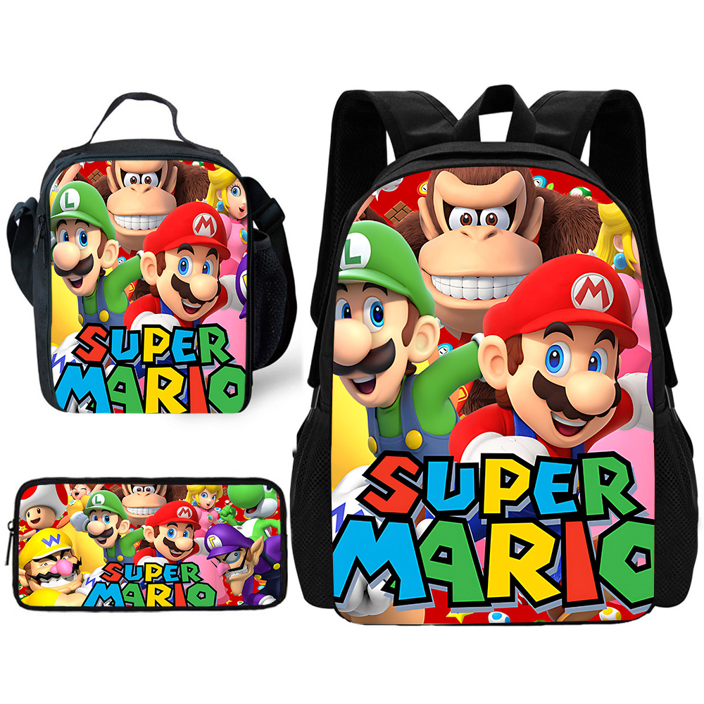 Juego Bros, conjunto de 3 uds., mochila escolar para niños con bolsas para el almuerzo, bolsas para lápices, mochilas escolares para niños, m-marios, el mejor regalo para niñas