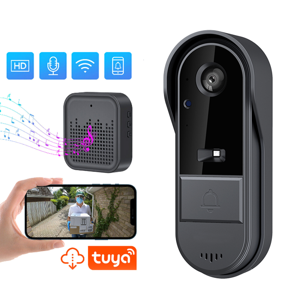 Câmera de campainha de vídeo sem fio, campainha, áudio bidirecional, controle Tuya APP, visão noturna, 2.4G WiFi, apenas cartão TF