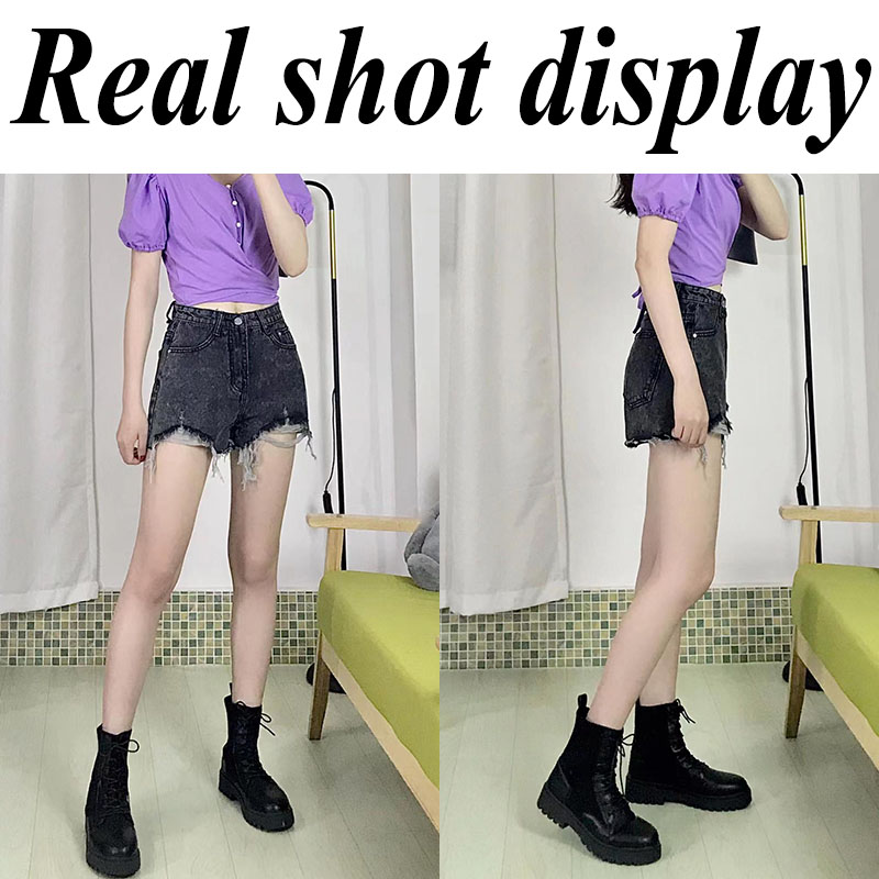 Lucyever-pantalones cortos de mezclilla para mujer, Vaqueros cintura alta con cortos de agujeros rasgados, informales, de pierna ancha