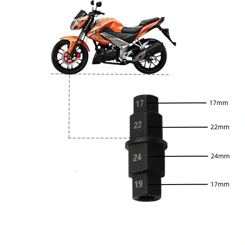 Kit de ferramentas para reparo de motocicleta, eixo hexagonal 4 em 1, resistente, 3/8 ", aço cr-v antiferrugem para soquetes 17/19/22/24mm, moto profissional