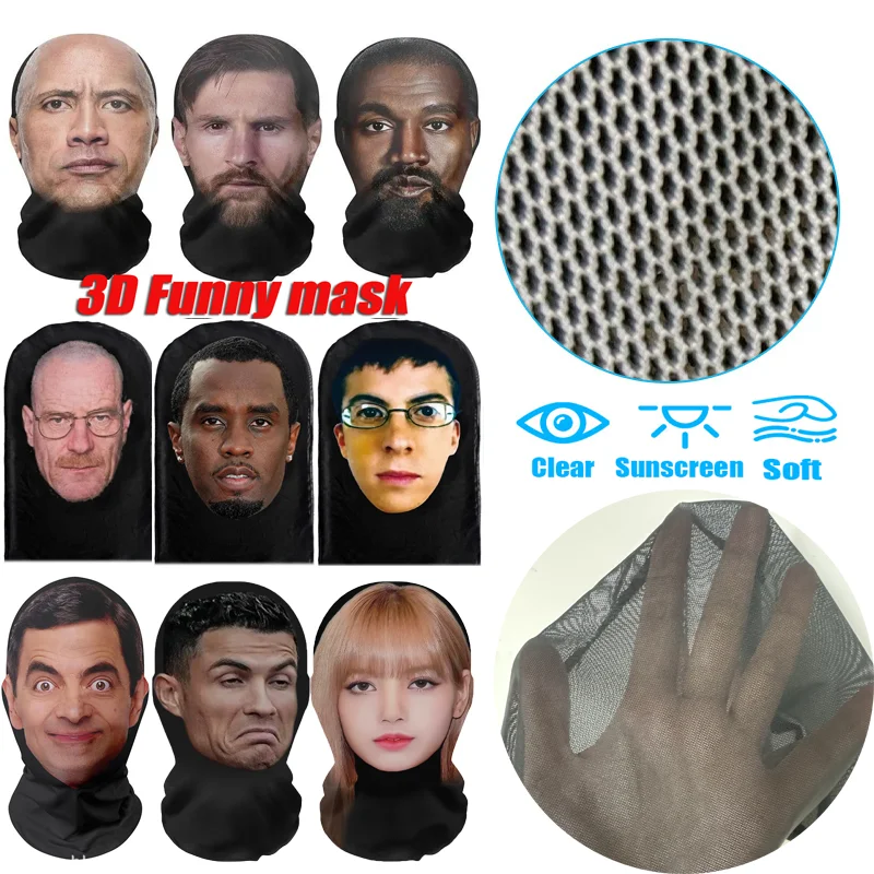 Cosplay Printed Mask Stretch Mesh 3D Full Face Mask Men Women Role Play Headdress Hip Hop Fashion Balaclava Headdress