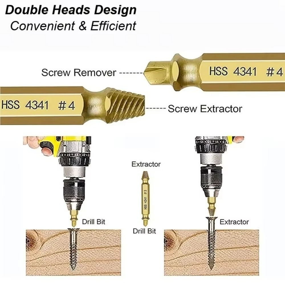 6PCS Broken Screw Extractor Drill Bits Set Double Head Speed Out Bolt Extractor Stud Removers Easily Take Out Demolition Tools