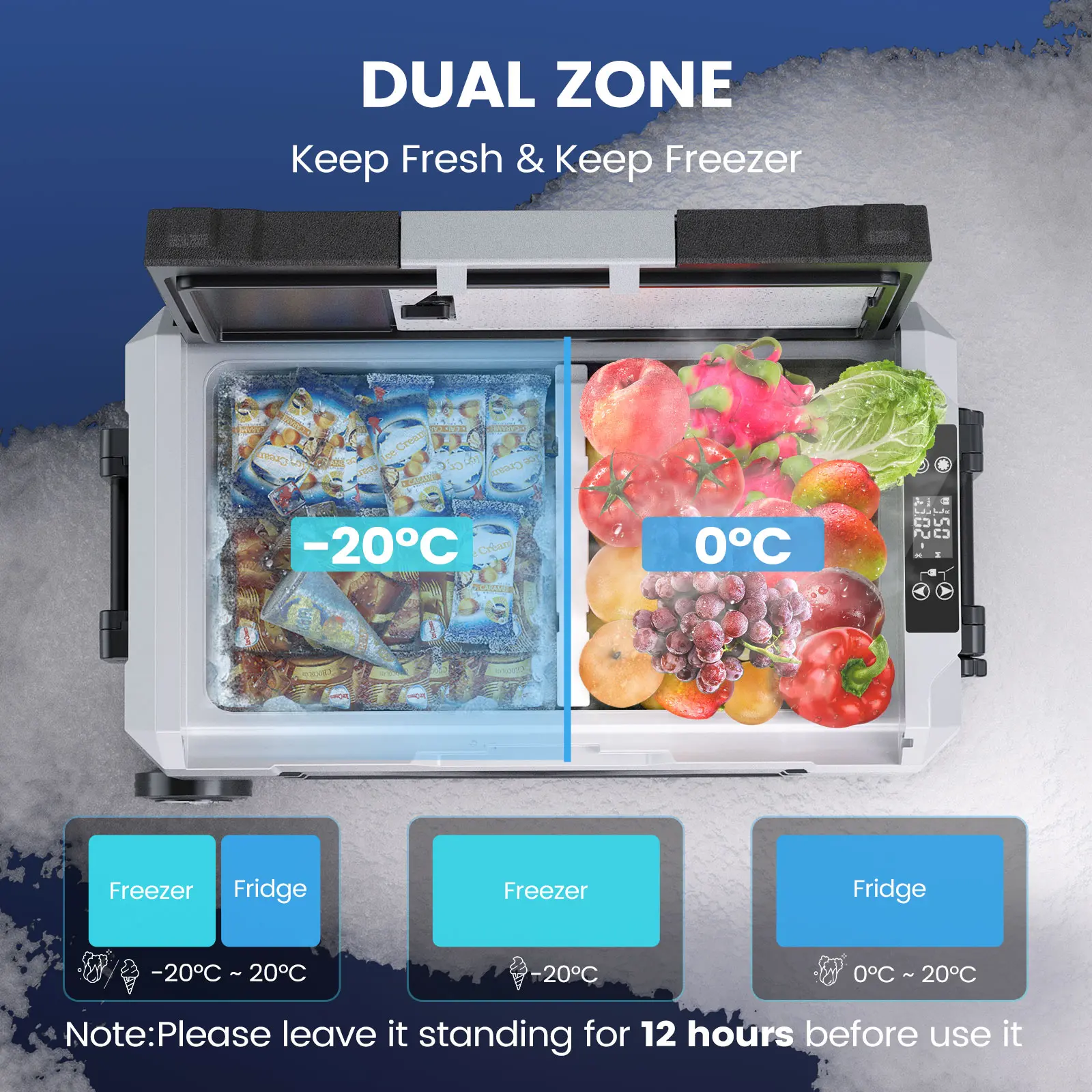 KROAK Frigorifero portatile 35L 45L 55L Doppia zona con ruote e bluetooth 12V/24V 240V Dispositivo di raffreddamento del compressore per auto per viaggi in campeggio