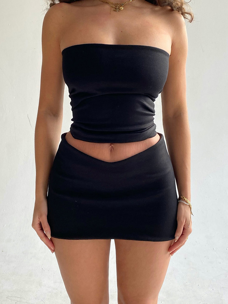 Dulzura-Tops de tubo para mujer, minifaldas para fiesta y Club, conjuntos de dos piezas a juego, trajes de vacaciones, artículos al por mayor para negocios, primavera 2025