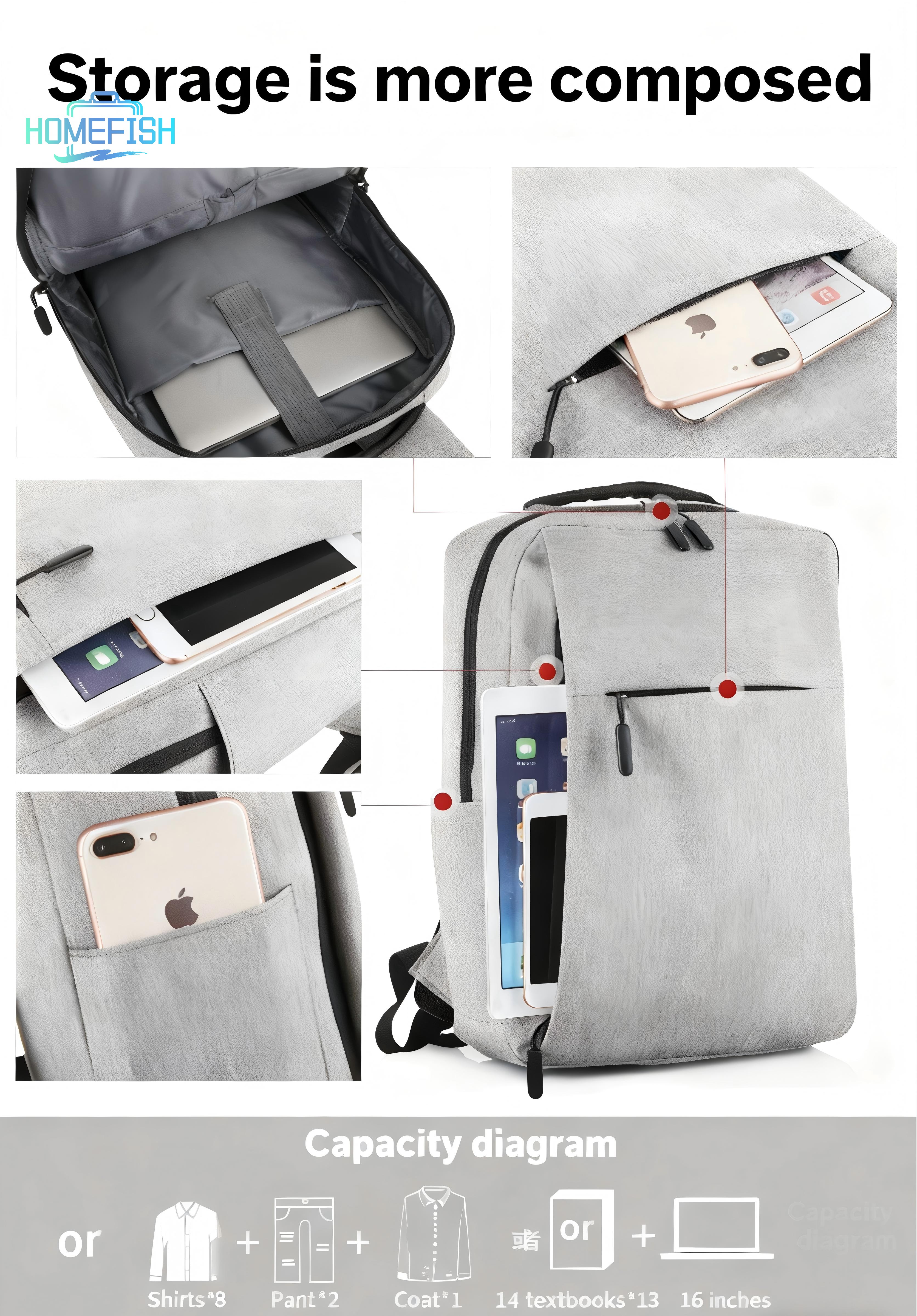 Lightweight Business Laptop Backpack, 13 Inch, 14 Inch, 15 Inch Computer Backpack, MEN'S AND WOMEN'S Travel Backpack, Student BA