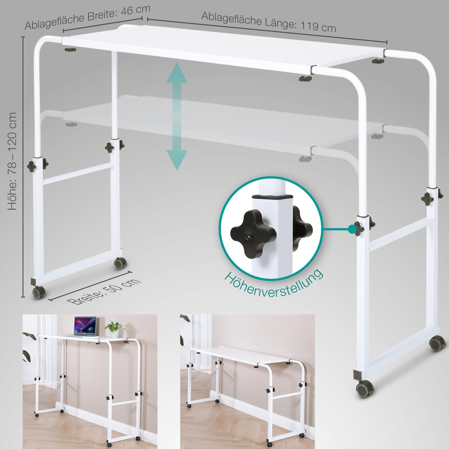 höhenverstellbar/breitenverstellbar, Overbed Table, Mobiler Schreibtisch, Pflegetisch, Laptop-Tisch, Bettbeistelltisch, Width11